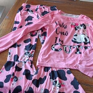 Cute Cow Print Kids Pants Set Pink